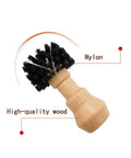 Espresso Portafilter Cleaning Brush With Wood Handle And Stiff Nylon Bristles 360 Degree Flexible Scrub Tool close-up view