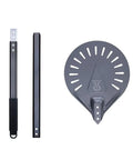 Detachable parts of 9 Inch Round Perforated Aluminum Pizza Peel With Detachable 40 Inch Handle Lightweight Yet Durable Pizza Turner For High Heat Ovens Outdoor Pizza Oven Accessories For Easy Slide And Turn Pro Grade