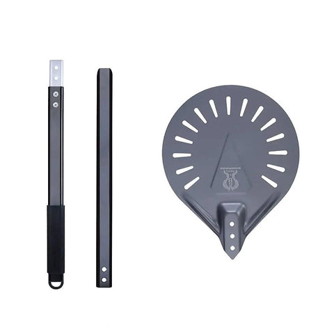 Detachable parts of 9 Inch Round Perforated Aluminum Pizza Peel With Detachable 40 Inch Handle Lightweight Yet Durable Pizza Turner For High Heat Ovens Outdoor Pizza Oven Accessories For Easy Slide And Turn Pro Grade