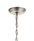 Swanky 15 Inch One Light Pendant In Satin Etched Glass With Brushed Nickel Finish close-up of chain and ceiling mount