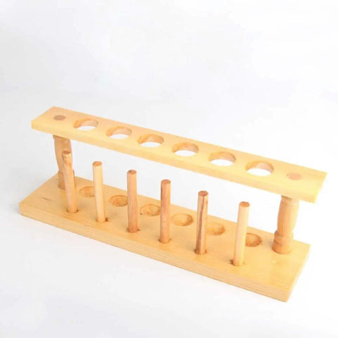 Six Hole Wooden Test Tube Rack With Six Drying Pins for Home Lab, School, Classroom Use, durable wood holder displayed