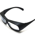 Rock Solid Co2 Laser Safety Glasses Featuring Clear Glass Optics And OD6 Plus Rating Built For 9000 To 11000Nm Wavelengths side view, black frame design.