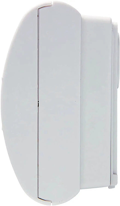 Side view of Carbon Monoxide Detector With Ten Year Battery Digital Display Three LEDs Replacement Indicator Peak Level Memory Two Pack For Easy Home Safety No Wiring Needed And It Alerts On Power Outage With An 85 Decibel Alarm in white.