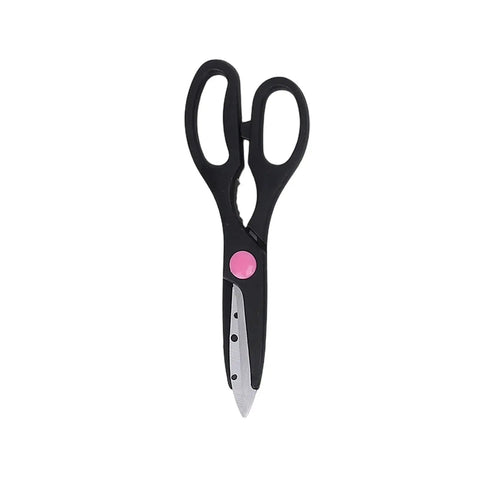 Black scissors with pink screw, part of 145-Piece Home Hand Tools Set With Hammer, Screwdrivers, Wrenches, Scissors, Magnetic Level, Pliers, Tape Measure