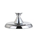 Close-up of the chrome base of Clear Crystal 20 Inch Mini LED Table Lamp In Chrome Finish With White Linen Drum Shade, UL Listed