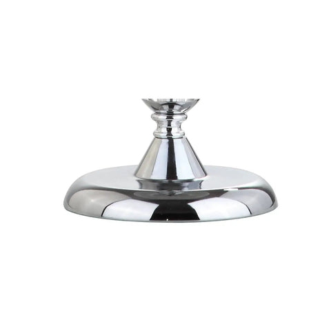 Close-up of the chrome base of Clear Crystal 20 Inch Mini LED Table Lamp In Chrome Finish With White Linen Drum Shade, UL Listed