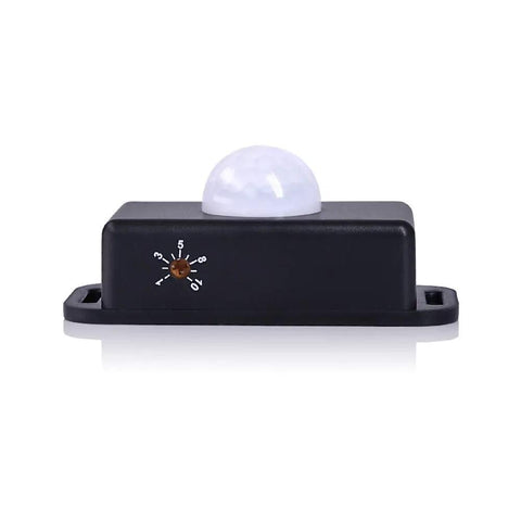 PIR Motion Sensor LED Light Switch With Adjustable 1 To 10 Minute Timer 8 Meter Detection 12 Volt And 24 Volt Input Infrared Controller For LED Strips Sign Lighting No Fuss Auto On Auto Off, black sensor