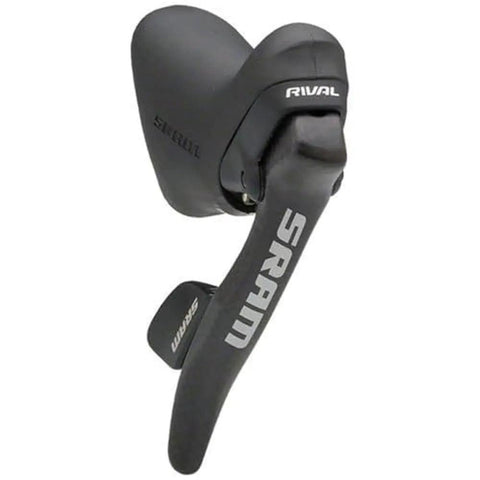 Rival 10 Speed DoubleTap Right Shift And Brake Lever with Carbon Fiber Lever Blade, Lightweight Aluminum Build, side view.