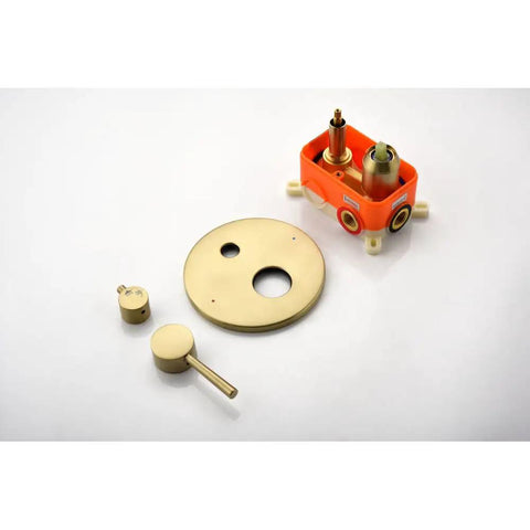 Shower System components, including brushed gold plate and control lever, for 10" Rain Head, Handheld, Wall-Mounted.