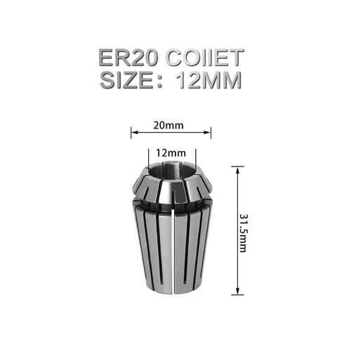 Premium High Carbon Steel Router Bit Extension Rod With Er Collet 8mm 1/4 Inch 1/2 Shank For Woodworking Milling And Engraving Tools, ER20 collet, 12mm size.