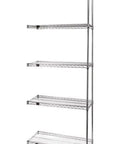 Heavy Duty Stainless Steel Wire Shelving Add On Kit Five Tier Industrial Storage Expansion Rack 74 Inch Tall By 72 Wide By 30 Deep, front view.