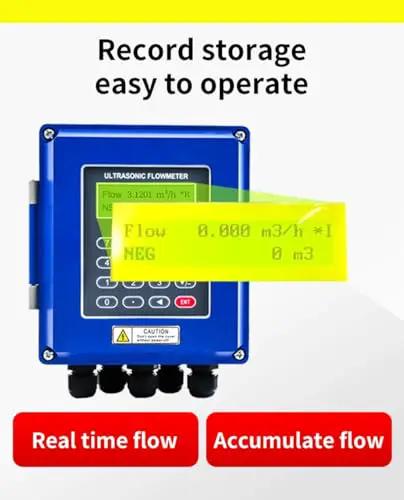 Waterproof Ultrasonic Flow Meter With RS485 IP67, front view showing display and buttons for real-time and cumulative flow measurement