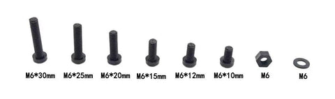 180 Piece Metric M6 Black Pa66 Nylon Phillips Pan Head Screw Assortment Kit With Hex Nuts And Flat Washers, varying sizes shown.
