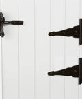 Deluxe Decorative T-Hinge Gate Kit Built Tough In Black Steel Finish With Latch Strike Pull on white gate for outdoor use