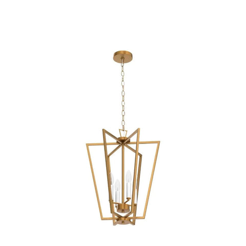 Gold Chandelier With Rotatable Geometric Frames, 4 Light Modern Lantern Pendant For Your Kitchen Island, Dining Room, Foyer And Entryway, Antique Brushed Gold Finish, Sixteen Point Two Inches Wide By Twenty Inches High