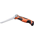 Klein Tools 31737 folding jab saw with lockback, blade extended, orange/black handle, drywall hand saw