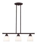 Transitional Three Light Linear Chandelier From Somerville Collection In Bronze Finish With Hand Blown Satin Opal Glass Bulbs Not Included