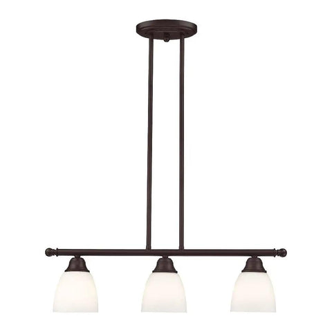 Transitional Three Light Linear Chandelier From Somerville Collection In Bronze Finish With Hand Blown Satin Opal Glass Bulbs Not Included