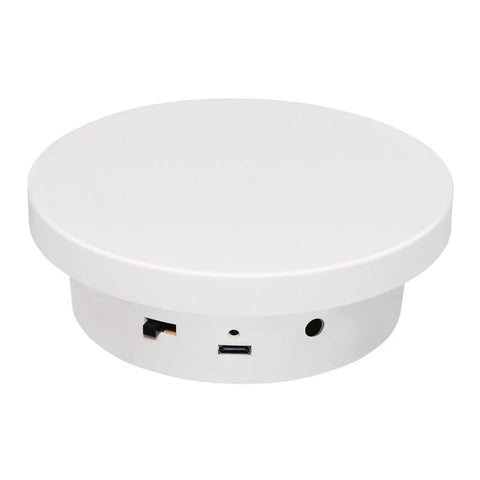Motorized Rotating Display Stand 5.1 Inch 360 Photography Turntable For Tumbler Jewelry Epoxy Glitter Cup Electric Spinning Platform White Showpiece side view