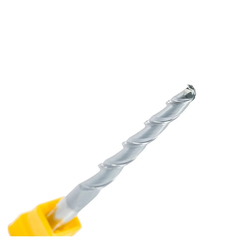 Carbide end mill with yellow shank; tapered ball-end, spiral flutes for CNC engraving.