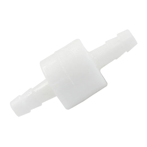 1/4-inch inline check valve, white PVDF plastic, one-way valve.