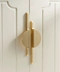 Brushed Gold Half Moon Cabinet Pulls 64mm Center to Center, 7.5 Inch Overall Length on white cabinet doors