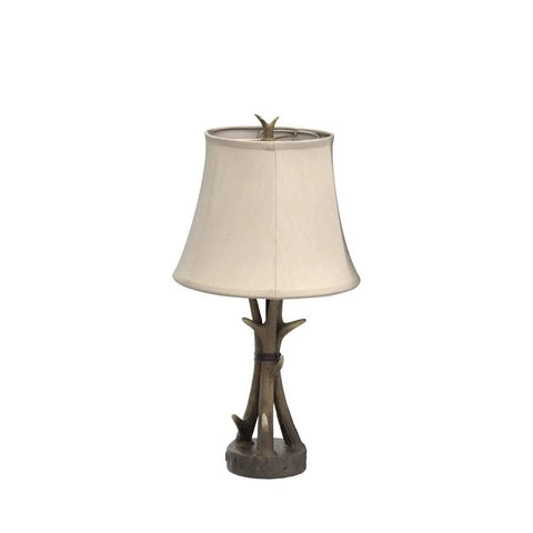 Set Of 2 Rustic Table Lamps For Living Room Farmhouse Antler Resin Nightstand Lamps With USB Charging Ports Three Way Dimmable Cozy Shaded Bedside Lighting LED Bulbs Included, single lamp view.