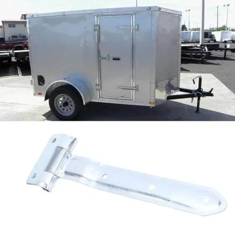 12 Inch Metal Offset Bent Strap Trailer Door Hinge For Side Doors And RVs next to enclosed cargo trailer.