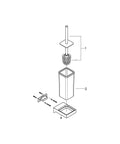 Exploded view of Selection Cube Toilet Brush Set in Starlight Chrome for wall-mounted look with durable glass and metal construction.