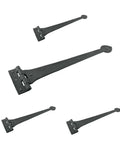 Wrought Iron Heart Style Strap Hinges 18 Inch Heavy Duty Pack Of 4 with hardware, black powder-coated, for cabinets and gates.