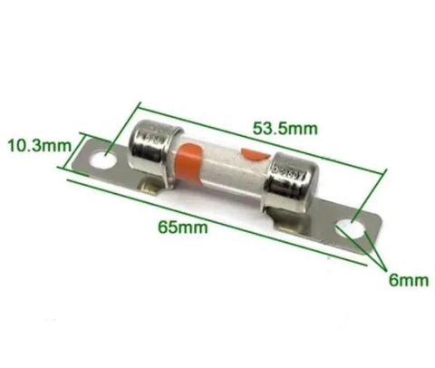 Heavy Duty High Voltage Fuse 40A DC450V shown with dimensions, designed to protect EV auxiliary circuits and converters.