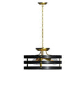 Cage Pendant Light Fixture With Black Band Shade And Gold Accents, Adjustable Height, Three Light Fixture, Dimmable 40W Max