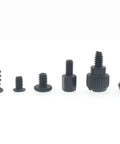 400 Piece Computer Screws Kit For DIY PC Build With Universal Motherboard Standoffs And Screwdriver Black Steel Fasteners displayed