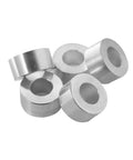 One Inch Aluminum Spacer For Fast No Fuss Mounts With Half Inch Inner Diameter Round Standoff Unthreaded Bushing Plain Finish Fits Half Inch Bolts Or M12 Hardware Choose Your Length Five Pack Ideal For DIY Projects And Quick Installations. Image shows five unthreaded aluminum spacers in plain finish with visible inner diameter.