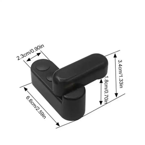 Durable Rv Table Lock And Buckle Kit With Rotary Latch for Folding Camper Van Cabinets, black plastic mount with dimensions shown.