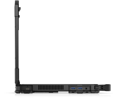 Rugged Latitude Fifty Four Twenty Laptop With Crisp Touchscreen Intel Core I5 Eight Thirty Five Chip delivering USB ports and rugged design, side view