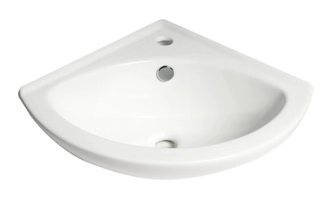 White 22 Inch Corner Wall Mounted Ceramic Porcelain Sink With Faucet Hole Durable Glossy Glaze For Small Bathrooms And Modern Quarters