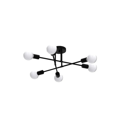 Black Modern Sputnik Chandelier Ceiling Light Fixture 6 Lights Industrial Metal Semi Flush Mount For Bedroom Living Room Dining Hall Kitchen UL Listed And Energy Efficient Dope Lighting view from below.