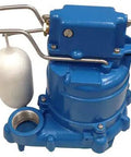 Heavy Duty Cast Iron Sump And Effluent Pump Boasts Rock Solid Build Plus 1/3 Hp Single Phase Motor To Kick Basement Flooding To The Curb While Grinding Through Thick Waste Like A Champ Featuring Vertical Float Switch And 115 Volts, blue color, compact size.