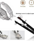 All-In-One Watch Spring Bar Removal Tool Set With Pliers And V Type Pins, showing use on stainless steel watch for repairs.