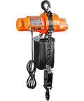 Front view of orange VEVOR electric chain hoist with 2200 lb capacity, chain and hook