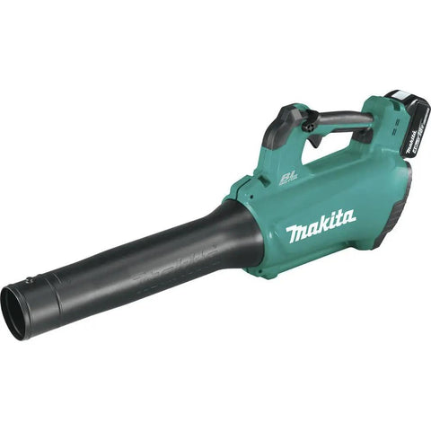 Renewed Brushless Cordless Leaf Blower in teal with black nozzle, 459 cfm, for easy yard work and debris cleanup.