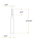 Legit Game Changer Router Inlay Kit With Solid Brass Bushing Guides Precision Alignment Pin Tough Tungsten Carbide 1/8 Inch Upcut Downcut SpiralBits 1/4 Inch Shank dimensions diagram