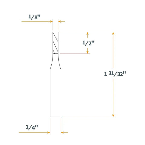 Legit Game Changer Router Inlay Kit With Solid Brass Bushing Guides Precision Alignment Pin Tough Tungsten Carbide 1/8 Inch Upcut Downcut SpiralBits 1/4 Inch Shank dimensions diagram