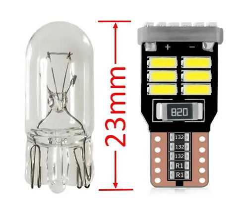 Comparison of standard bulb and Error Free LED T10 Bulb For Mercedes W204 C300 C350 Eyebrow And Eyelid Lights 4 Pack Canbus Ready
