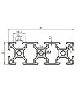 Premium Slick 3090 Aluminum Extrusion Profile 4 Pack 43.31 Inch detailed technical drawing with dimensions for CNC rig builds.