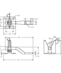 Heavy Duty Automatic Gate Latch That Auto Locks Like A Champ Securely Fits Wood Or Metal Fences Rock Solid Build Super Easy Install Kit For Backyard Security technical drawing with dimensions.
