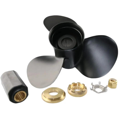 12 3/4 Inch Aluminum Outboard Propeller 21 Pitch 3 Blade 15 Spline Right Hand Rotation with hub and washer components