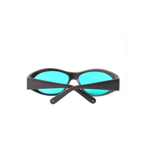 Heavy Duty Red Laser Safety Glasses With OD4 Plus Rating For 600 To 700Nm Ranges Delivering Fifty Percent Light Transmittance And Kickass Photonic Optics Rigged Tough For Active Job Sites shown from the front with tinted lenses.