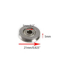 Smooth As Butter V Groove Pulley With Sealed Bearing Steel Rollers And Low Noise Guide Rail Ball Bearings 5 X 22 X 5 Millimeter unique top view of the 5mm steel pulley wheel.